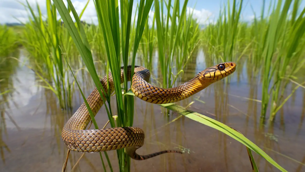 Ilustrasi ular di sawah (Foto: Reve Art AI)