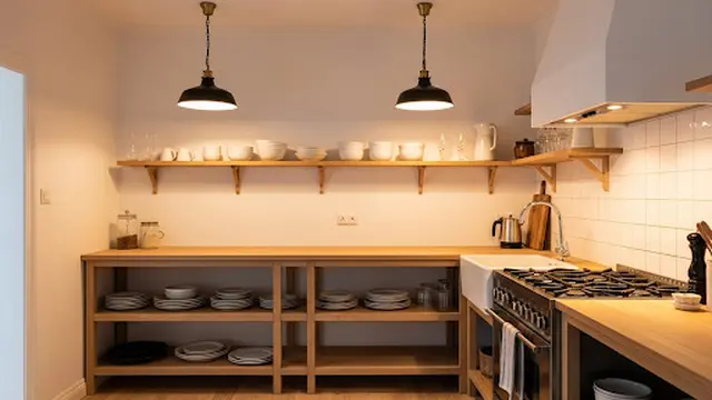 Pencahayaan Rustic dengan Rak Terbuka