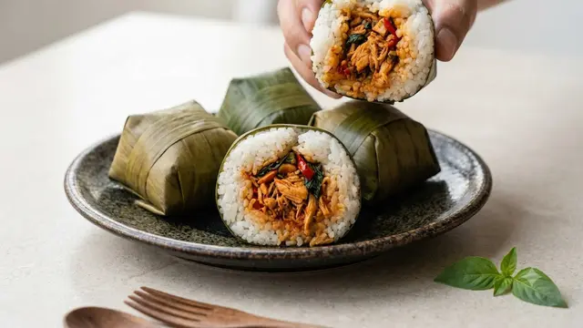 Ilustrasi nasi cokot ayam kemangi pedas