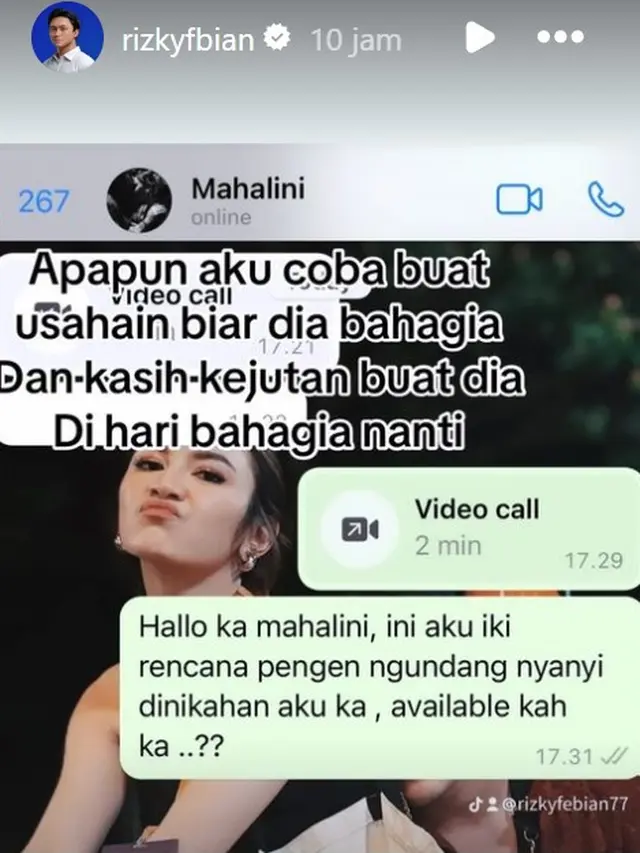 Chat Lucu Rizky Febian ke Mahalini Jelang Nikah