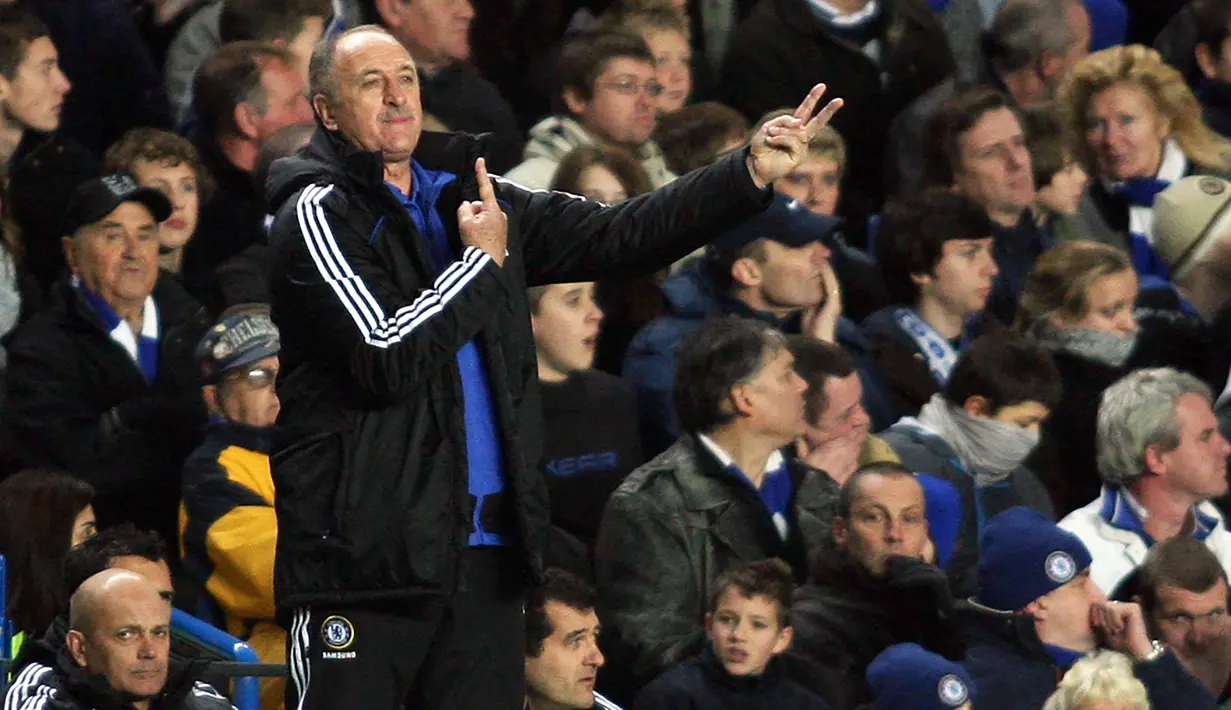 2. Luiz Felipe Scolari - Mantan pelatih Brasil ini sempat menangani Michael Essien ketika melatih Chelsea. Kebersamaan keduanya hanya sekitar enam bulan sebelum akhirnya sang pelatih dipecat dari The Blues. (AFP/Chris Ratcliffe)