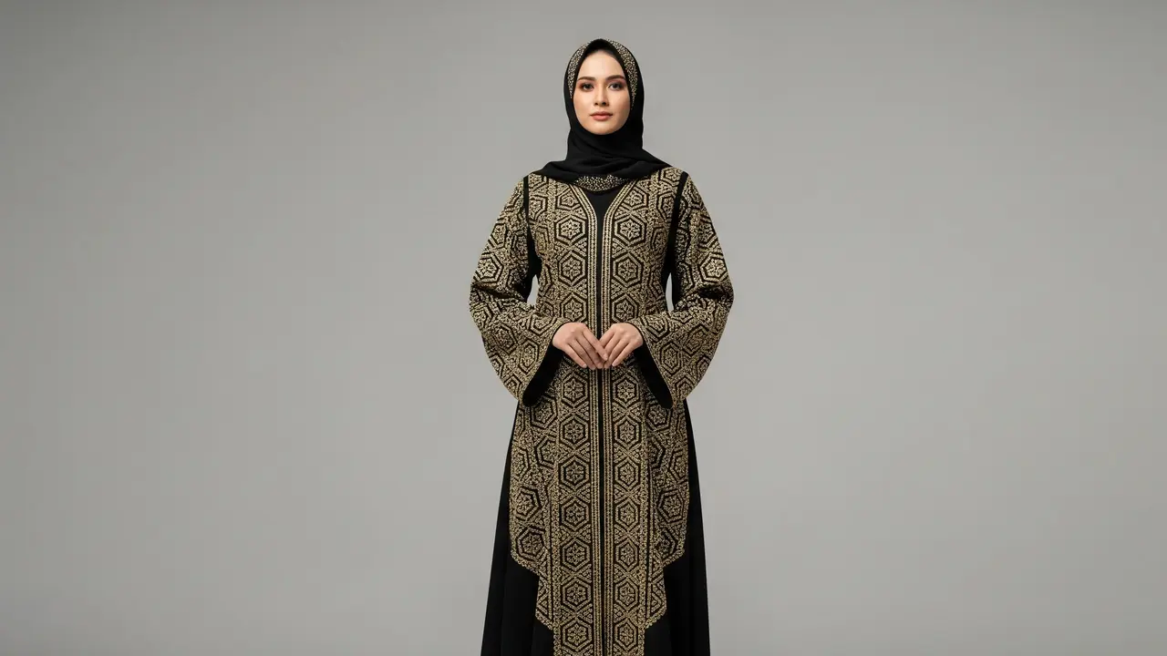 Model Gamis Abaya Hitam Elegan dengan Bordir Emas