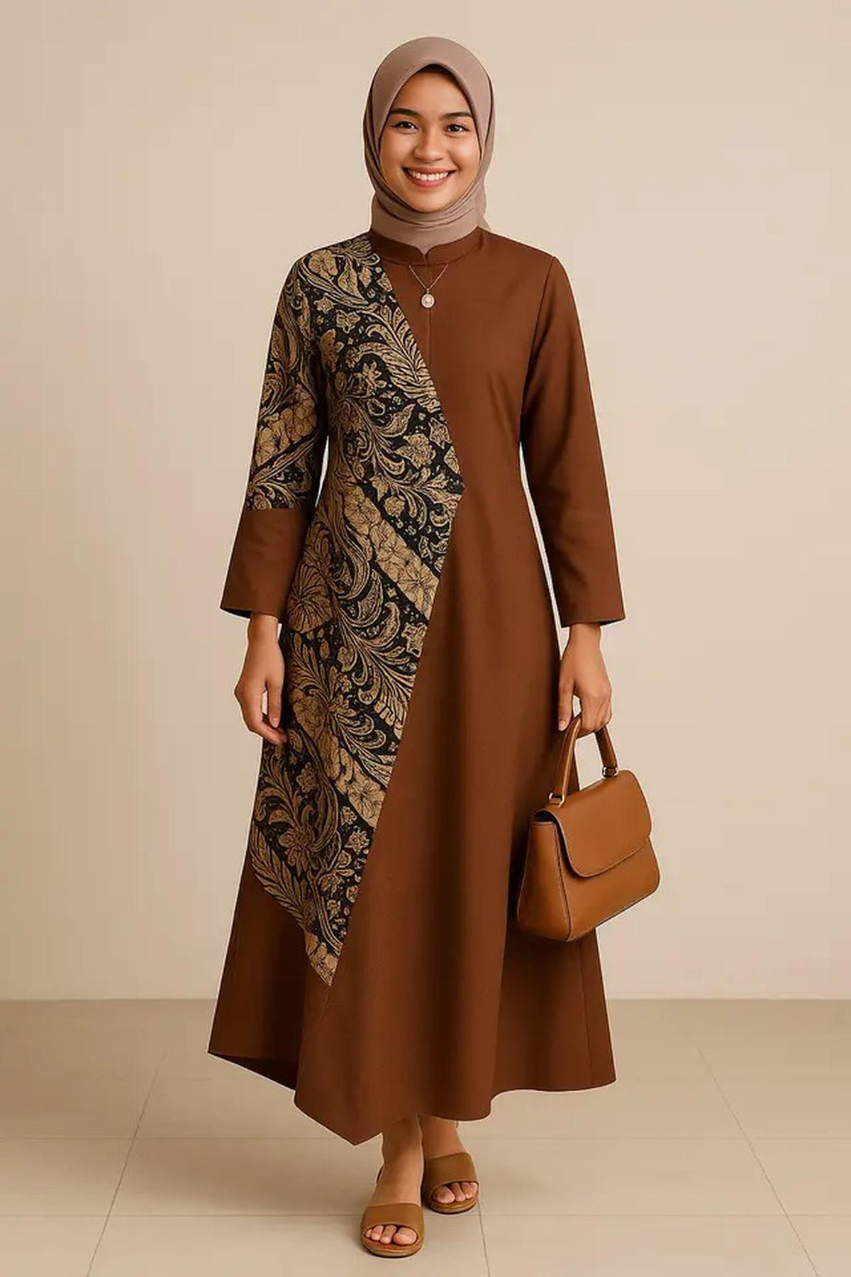 10 Model Gamis Batik Kombinasi Polos Kerah Shanghai 2025, Ini Padu Padan yang Bikin Wanita Stylish