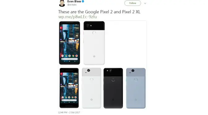 Bocoran gambar Google Pixel 2 (Foto: Evleaks)