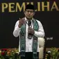 Ketua Umum Partai Kebangkitan Bangsa (PKB) Muhaimin Iskandar atau Cak Imin menyampaikan sambutan saat mendaftarkan partai politiknya sebagai calon peserta Pemilu 2024 di Kantor KPU, Jakarta, Senin (8/8/2022). Pada hari kedelapan ini, KPU menerima pendaftaran empat partai politik di antaranya Partai Republiku Indonesia, Partai Hati Nurani Rakyat (Hanura), Partai Gerindra, dan Partai Kebangkitan Bangsa (PKB). (Liputan6.com/Johan Tallo)