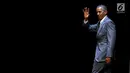 Presiden AS ke-44, Barack Obama menyapa hadirin saat 4th Congress of Indonesian Diaspora di Kota Kasablanka, Jakarta, Sabtu (1/7). Dalam pidatonya, Obama menceritakan pengalamannya berwisata ke Bali dan Yogyakarta. (Liputan6.com/Johan Tallo)