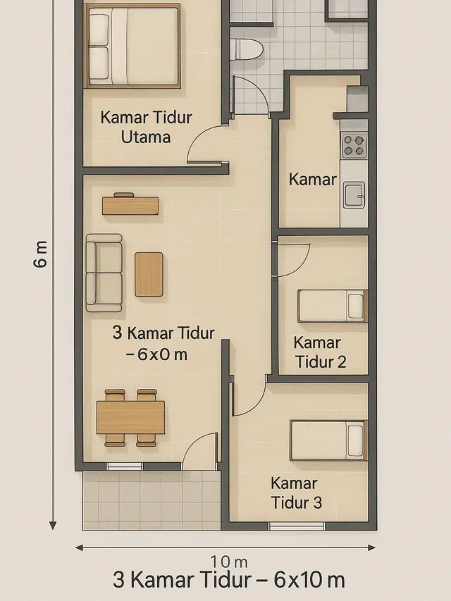 Inspirasi Denah Rumah Ukuran 6x10 Minimalis untuk Lahan Sempit (Image by ChatGPT)