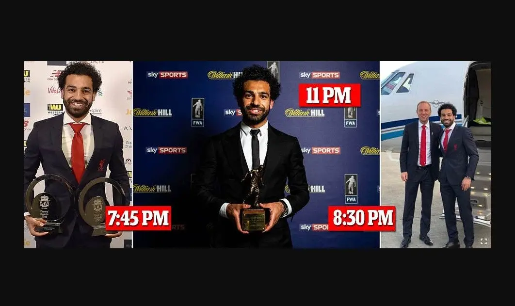 Mohamed Salah meraih tiga penghargaan dalam satu malam. (Daily Mail)