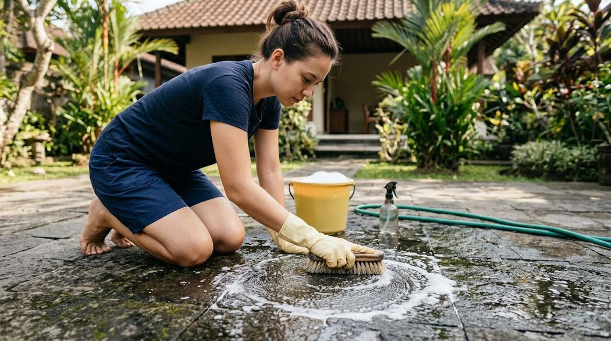 Cara Membersihkan Batu Alam Teras