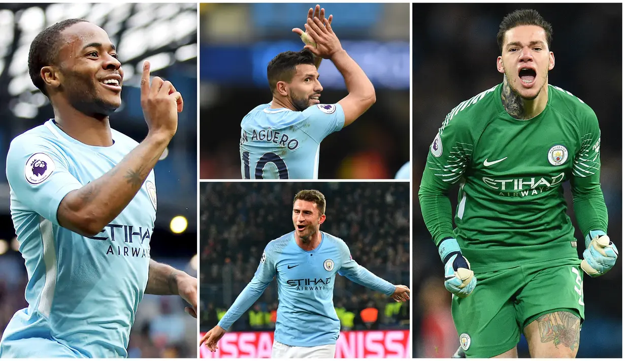 Berikut ini lima pemain yang menjadi kunci kesuksesan Manchester City dalam menjuarai Premier League 2019. Diantaranya Ederson Moraes, Kun Aguero dan Raheem Sterling. (Foto Kolase AP dan AFP)