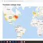 Peta laporan YouTube down via laman Downdetector. (Doc: Downdetector)