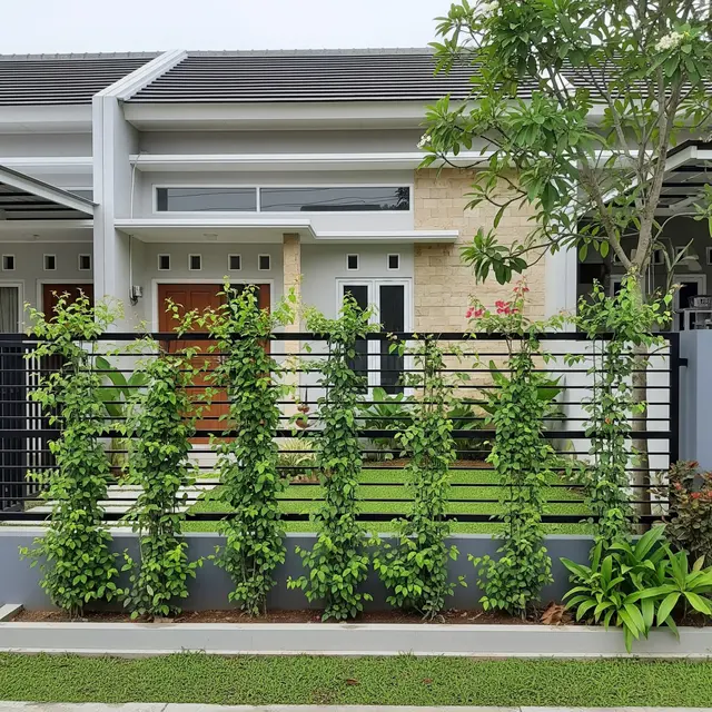9 Ide Pagar Rumah Kombinasi Tanaman Hidup dan Pagar Besi, Estetika Alami Hunian