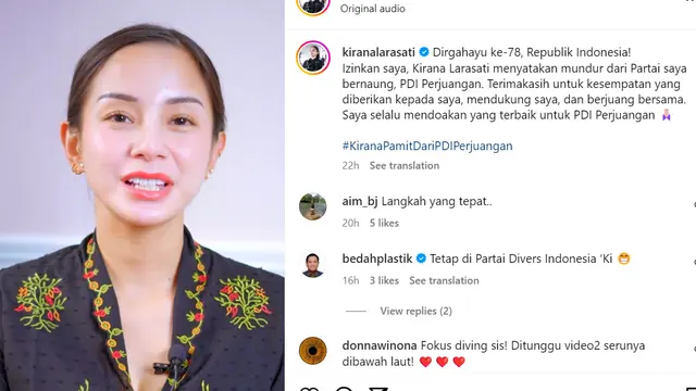 Kirana Larasati mengundurkan diri (Instagram)
