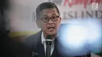 Sekretaris TKN,  Hasto Kristiyanto memberikan keterangan di Posko Cemara, Jakarta, Minggu (30/12). Dalam keteranganya Hasto menjelaskan isu-isu dan refleksi akhir tahun 2018 persiapan kampanye terbuka pemilu 2019. (Liputan6.com/Faizal Fanani)
