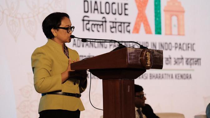 Menlu Retno memberikan keynote address di Delhi Dialogue. (Source: Kemlu RI)