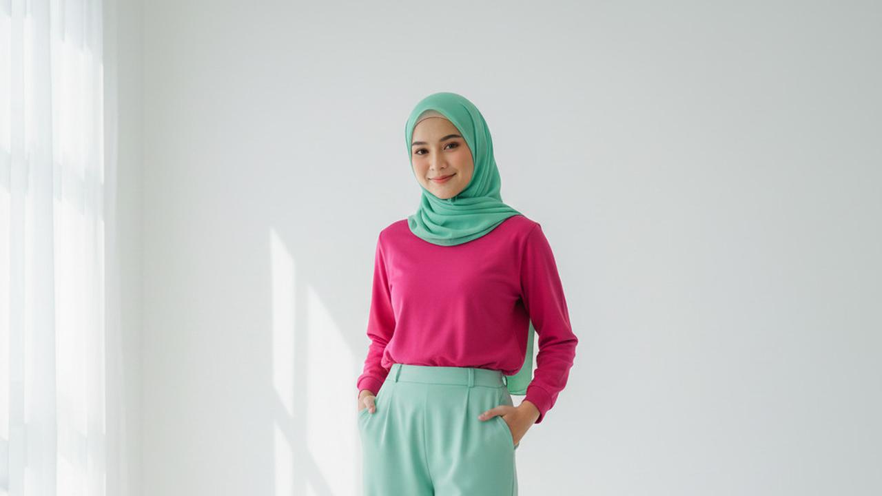 Baju Pink Fanta Jilbab Hijau Mint