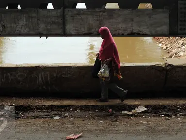 Warga melintasi jembatan di kolong jalan layang Kalibata Jakarta, Kamis (19/11/2015). Pemerintah Provinsi DKI Jakarta segera melakukan pembongkaran jembatan Kalibata untuk mengatasi banjir akibat penumpukan sampah. (Liputan6.com/Helmi Fithriansyah)