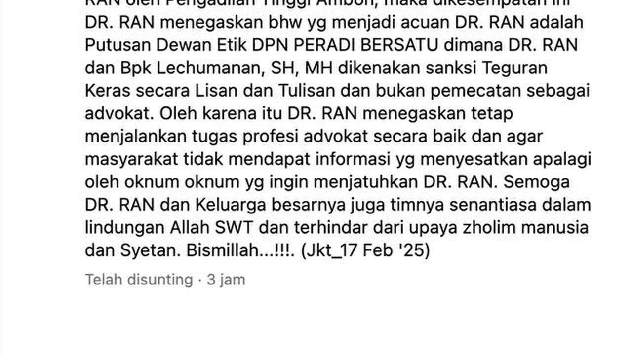 Razman Nasution Ngotot Praktik Profesi Pengacara Meski BAS Advokat Dibekukan MA, Kok Bisa?