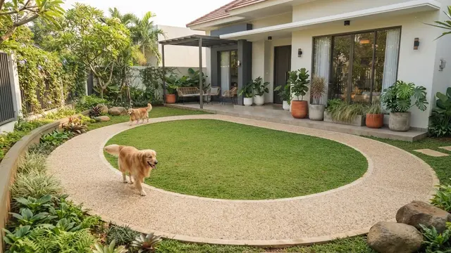 Taman Minimalis dengan Jalur Mengelilingi Rumput