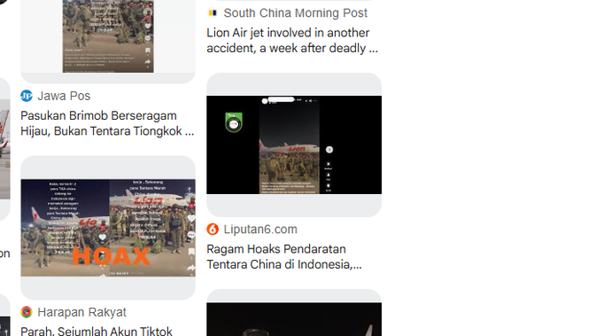Penelusuran  klaim foto tentara China mendarat di Bandara Sam Ratulangi Manado.