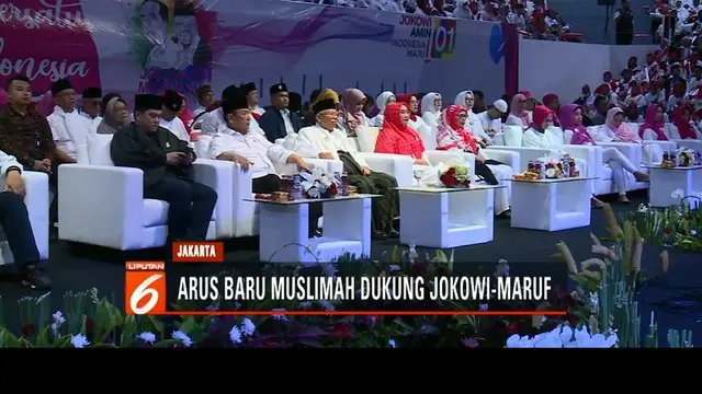 Sebanyak 15 ribu muslimah dari berbagai kelompok ikrarkan dukungan untuk Jokowi-Ma’ruf Amin di Istora Senayan, Jakarta.
