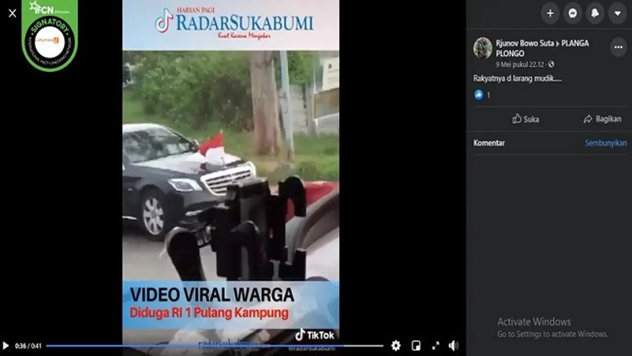 Gambar Tangkapan Layar Video yang Diklaim Iringan Presiden Jokowi Pulang Kampung (sumber: Facebook)
