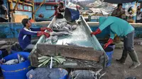 Kementerian Kelautan dan Perikanan (KKP) menargetkan ekspor hasil perikanan Indonesia tahun 2023 mencapai USD 7,66 miliar, jauh lebih tinggi dari realisasi tahun 2022 sebesar USD 6,4 miliar untuk hampir 1 juta ton ikan. (merdeka.com/Iqbal S Nugroho)