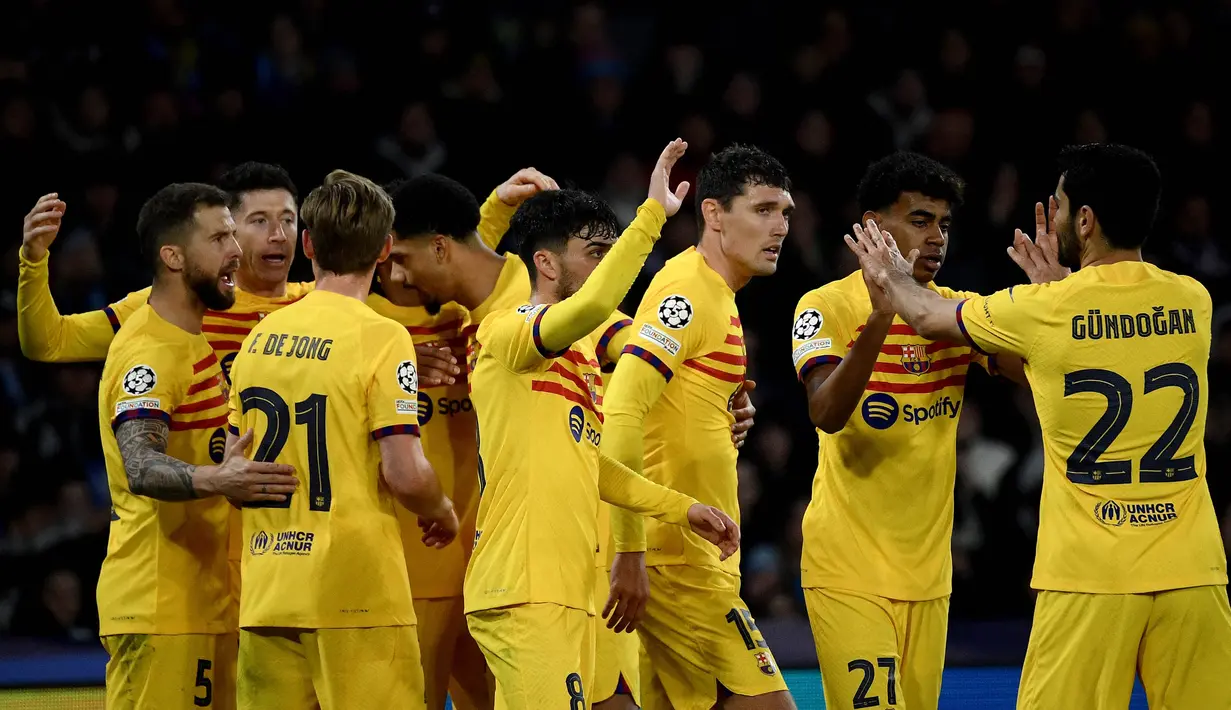 Selanjutnya, Barcelona akan menjamu Napoli di leg kedua babak 16 besar Liga Champions 2023/2024 di Estadi Olimpic Lluis Companys. (Filippo MONTEFORTE/AFP)