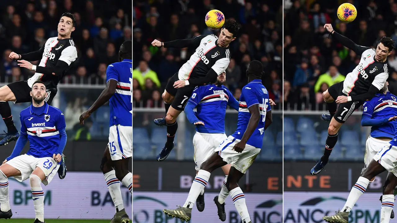 Aksi Terbang Ronaldo Saat Jebol Gawang Sampdoria