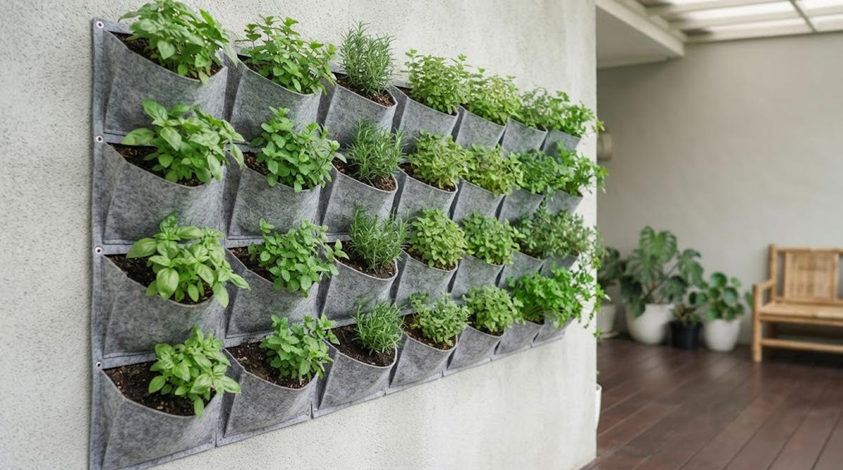 Kebun Vertikal dengan Kantong Tanam