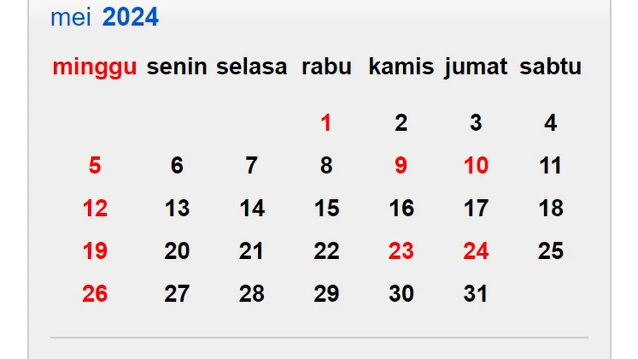 kalender cuti bersama dan libur nasional Mei 2024