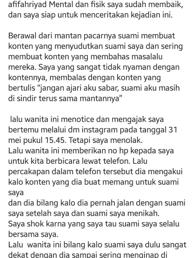 Penjelasan Afifah Riyad Sebelum Dianiaya