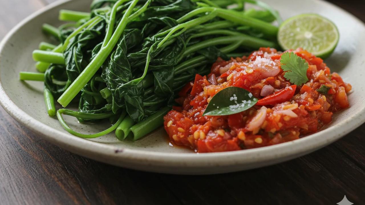 Kangkung Kukus dengan Sambal Tomat Segar