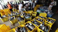 Nelayan memindahkan ikan laut hasil tangkapan di Pelabuhan Muara Angke, Jakarta, Kamis (26/10). Kementerian Kelautan dan Perikanan (KKP) menyatakan hasil ekspor perikanan Indonesia menunjukkan peningkatan. (Liputan6.com/Angga Yuniar)