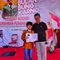 Billion Prayoga (10), siswa kelas VI SDN 164 Palembang Sumsel, yang tiga tahun berturut-turut meraih juara di Lomba Pidato Bung Karno, dalam peringatan Bulan Bung Karno PDIP Sumsel (Liputan6.com / Nefri Inge)