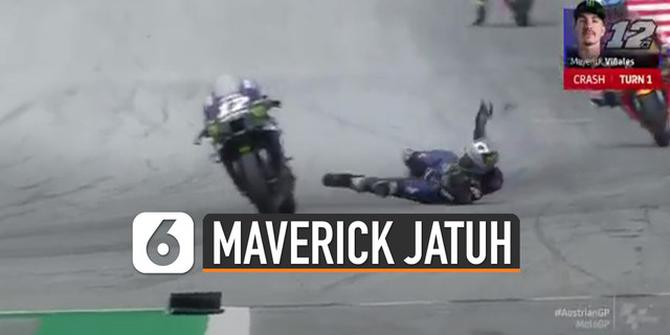 VIDEO: Viral Detik-Detik Maverick Vinales Menjatuhkan Diri dari Motornya
