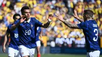 Timnas Prancis meraih kemenangan 3-1 atas Kolombia pada laga uji coba di Northwest Stadium, Maryland, Amerika Serikat, Senin (30/03/2026) dini hari WIB. Desire Doue menjadi bintang kemenangan Tim Ayam Jantan lewat brace-nya. (AP Photo/Nick Wass)
