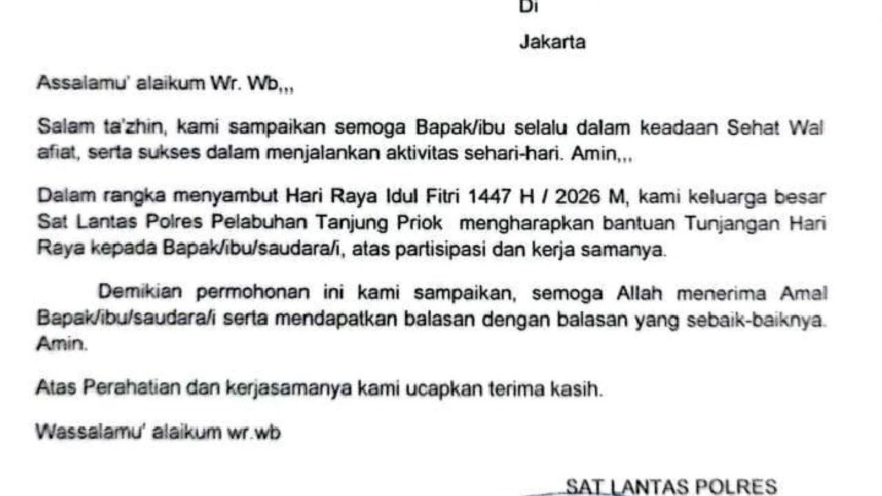 Beredar Surat Permintaan THR Catut Nama Satlantas Polres Pelabuhan Tanjung Priok