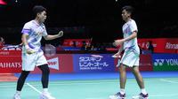 Pebulu tangkis ganda putra Indonesia Muhammad Shohibul Fikri/Daniel Marthin saat berlaga di Japan Open 2024. (foto: PP PBSI)