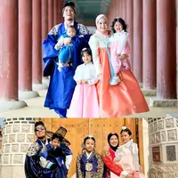Di momen pergantian tahun 2025 ke 2026, Desta dan Natasha Rizky tampil kompak dengan satu detail yang langsung mencuri perhatian,  remake foto keluarga mengenakan hanbok, mengulang memori liburan mereka di tahun 2019. [@desta80s].