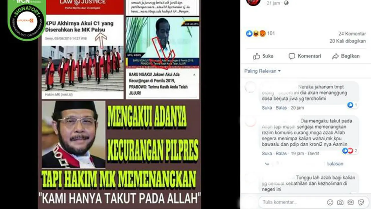 [Cek Fakta] Gambar Tangkapan Layar Berita Tentang Pilpres 2019