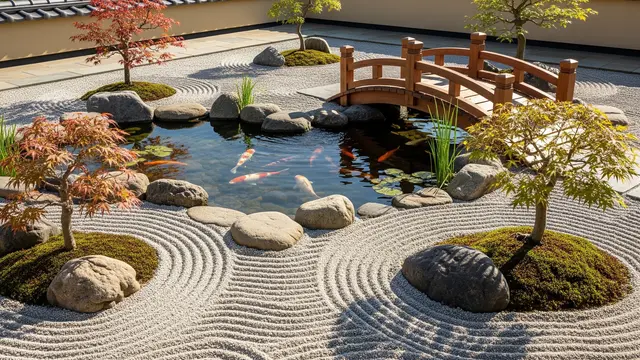 Ide Taman Batu Kering dengan Kolam Ikan Kecil di Teras Rumah/AI Generated