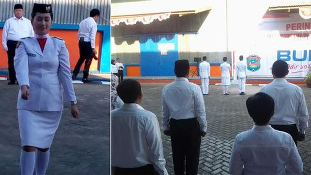 Anggota Paskibraka cantik ini 'nyeker' saat kibarkan bendera
