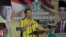 Ketua Umum Golkar Munas Ancol Agung Laksono memberikan pidato saat rapat pemantapan konsolidasi, Jakarta, Minggu (10/1/2016). Rapat digelar untuk menyelesaikan sengketa internal Golkar dan mendesak Munas Golkar untuk dipercepat. (Liputan6.com/Johan Tallo)