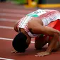 Lalu Mohammad Zohri usai merebut medali emas nomor lari 100 meter pada Kejuaraan Atletik Junior Dunia 2018 (Twitter IAAF)