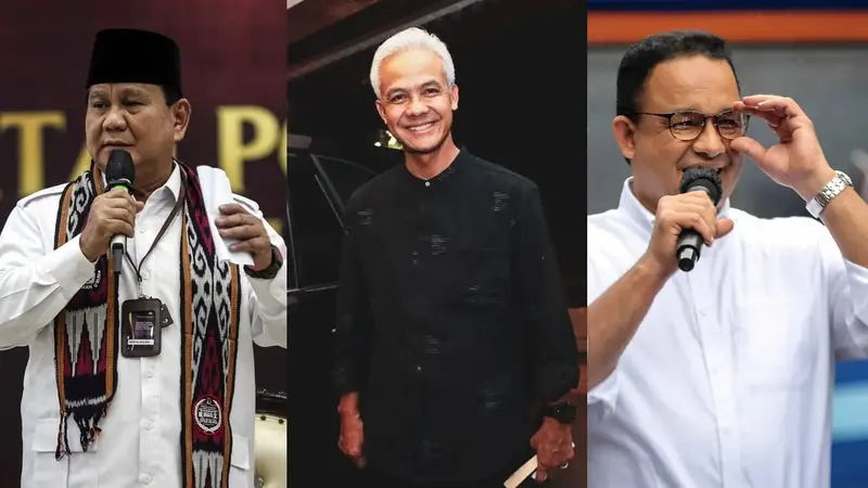 3 Tokoh yang menyatakan bakal maju menjadi calon presiden pada Pemilu 2024, Prabowo Subianto, Ganjar Pranowo dan Anies Baswedan