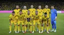 Starting XI pemain Malaysia dalam laga Grup F Kualifikasi Piala Asia 2027 melawan Vietnam di Stadion Nasional Bukit Jalil, Kuala Lumpur, Malaysia, Selasa (10/06/2025). (AP Photo/Vincent Thian)