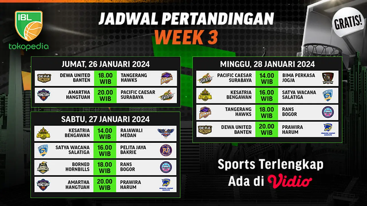 Jadwal Live Streaming IBL 2023/2024 Week 3 di Vidio Pekan Ini