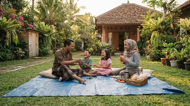 Ide pemanfaatan terpal bekas menjadi tempat duduk portabel luar ruangan di rumah