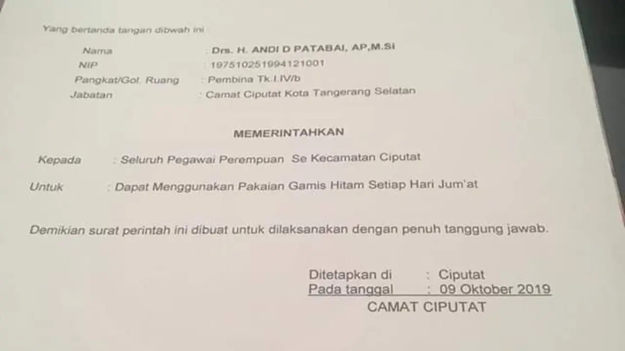 Viral Edaran PNS Perempuan di Ciputat Wajib Pakai Gamis Hitam